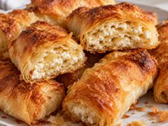 Златисти мини банички със сирене, подредени в светла чиния и кутия за училищна закуска