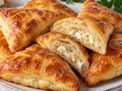 Пухкави златисти триъгълници със сирене и масло с мека пластова среда