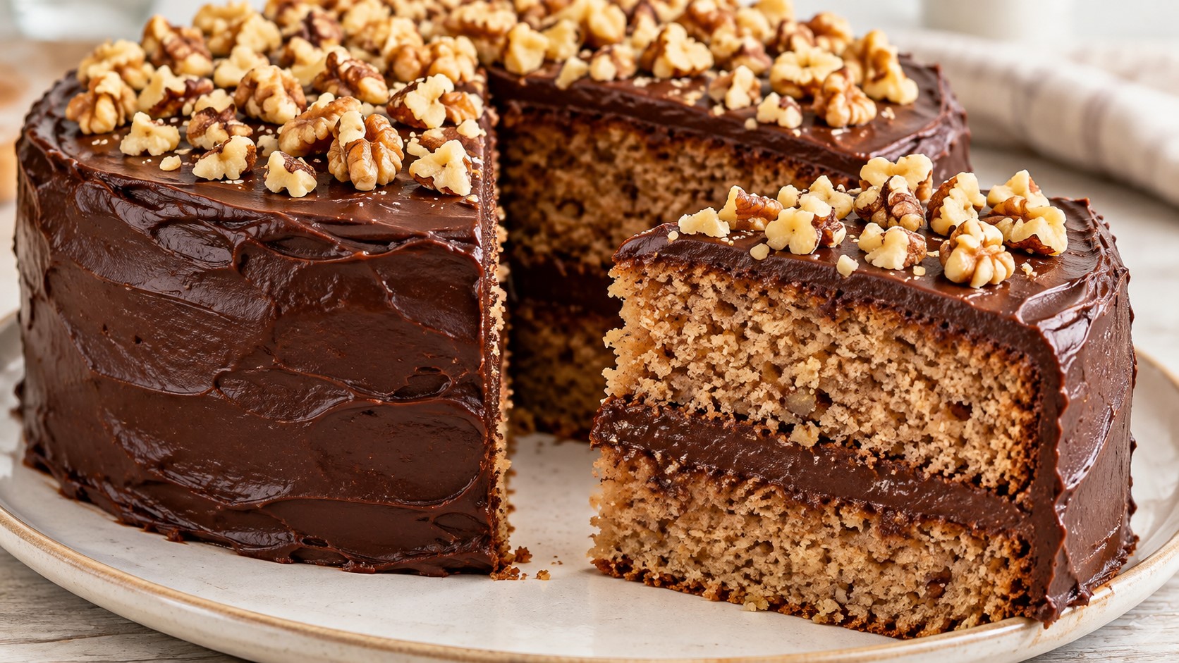 orehova-torta-s-dva-blata-shokoladov-ganash-i-narezani-orehi-otgore-s-otryazano-parche