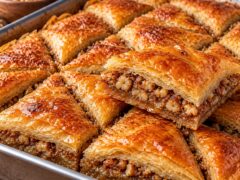 zlatista-baklava-s-orehi-i-povdignato-parche-v-metalna-tava