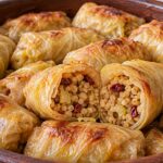 zapecheni-zelevi-sarmi-v-glinen-sad-s-razrezana-sarma-i-planka-ot-bulgur-i-luk